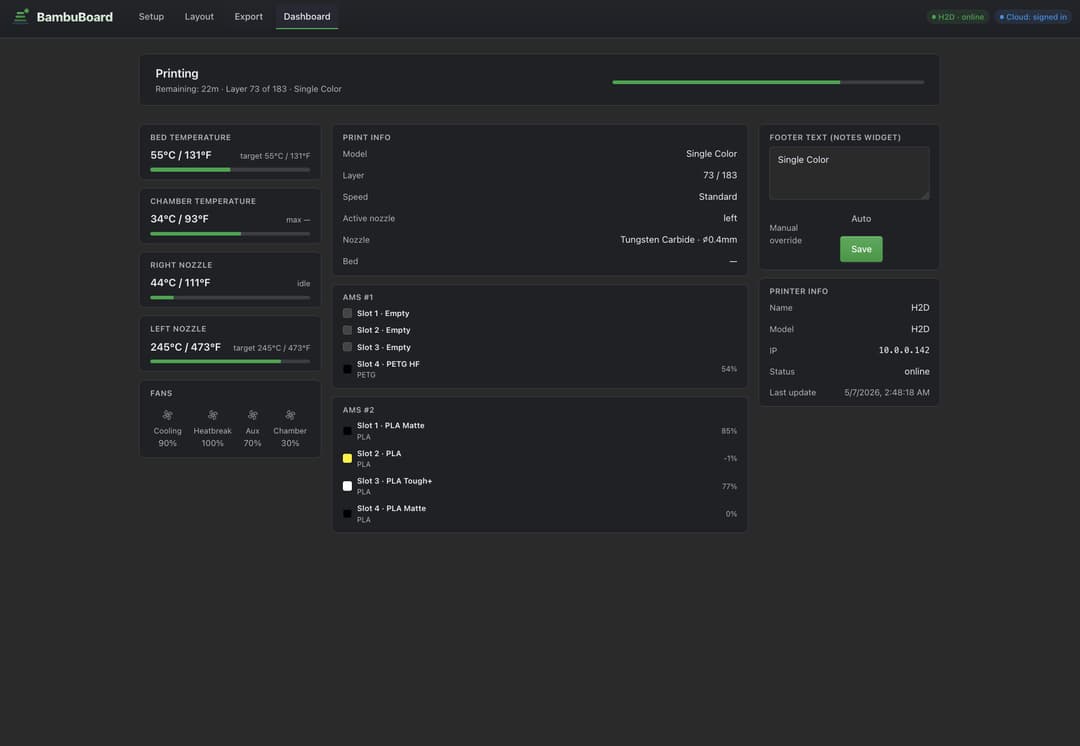 BambuBoard live dashboard
