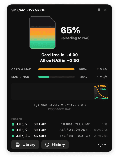 SD Offload menu-bar app mid-transfer